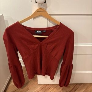 Maeve by Anthropologie Burgundy V-Neck Pullover Seamed Top Small